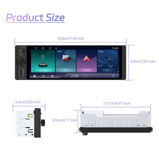 Universal 6.28 inch Single-DIN Car Center Console Display with CarPlay & Android Auto Function, Standard, with AHD Camera + Microphone