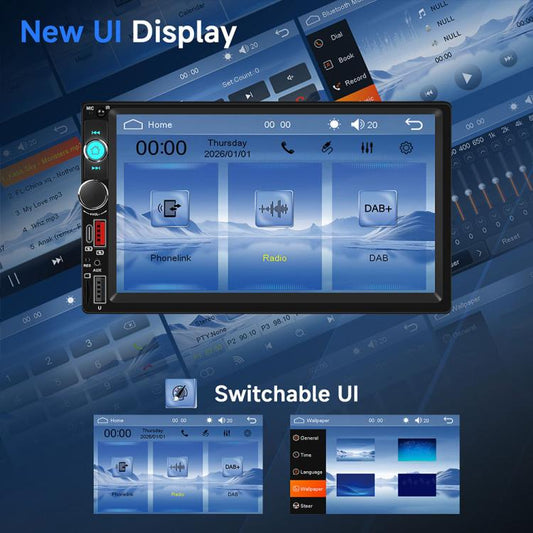 Universal 7 inch Dual-DIN Car MP5 Player Center Console Display with CarPlay & Android Auto Function, Standard, with Reversing Camera + Frame
