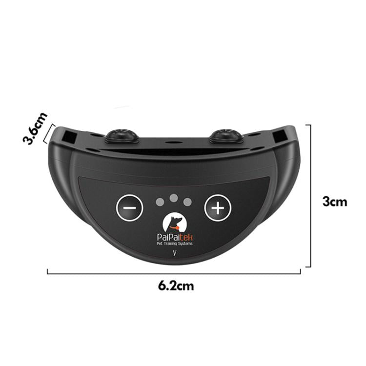 Black control module for anti-bark dog training collar with button icons and display