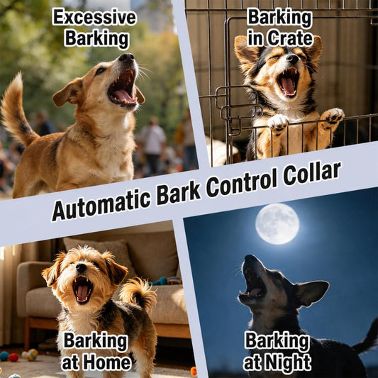 Automatic bark-control dog training collar with textured black band and control device