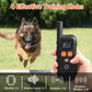 Handheld dog training remote with display and buttons, paired with collar strap