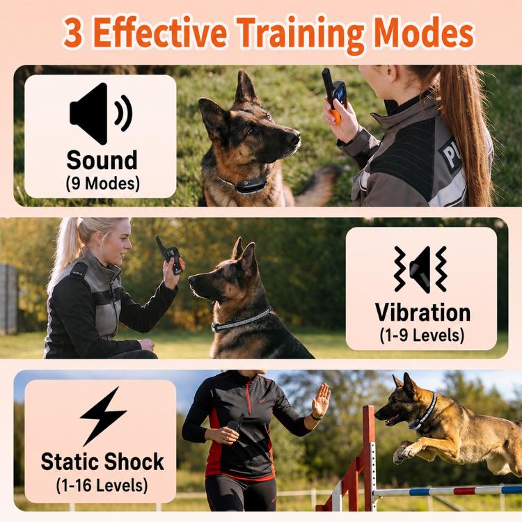 Dog training collar remote with sound, vibration, and static shock mode controls