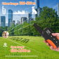 Long-range dog training remote with black orange receiver shown in use outdoors