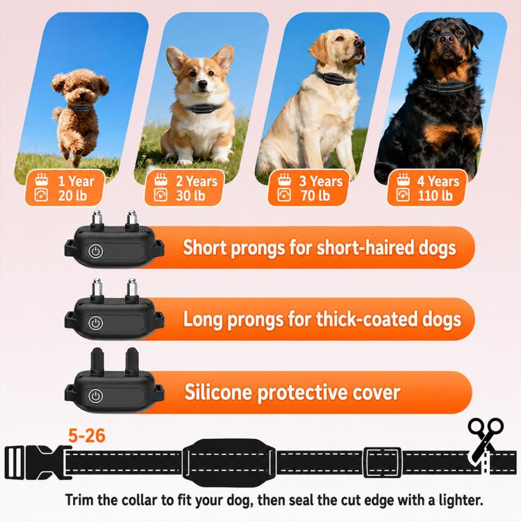 Dog training collar prongs with silicone protective cover and fit guide