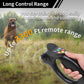 Black handheld dog training remote with finger grip and circular control panel