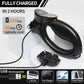 Black rechargeable dog training collar receiver with USB cable and charging indicators
