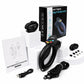 Electronic dog training collar kit with black receiver, strap, USB cable, and accessories
