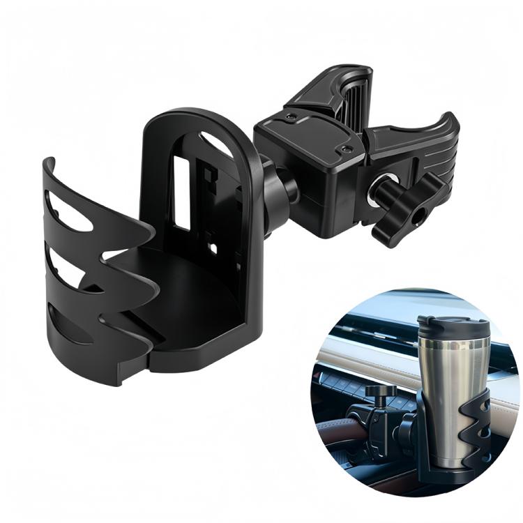 Adjustable car cup holder clamp with black expandable cup cradle, front view