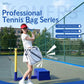 White and navy professional tennis bag with large capacity, suited for on-court use