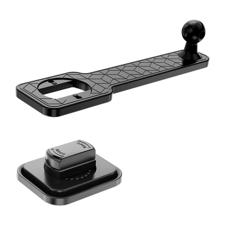Adjustable car phone holder base with textured arm and detachable magnet pad.