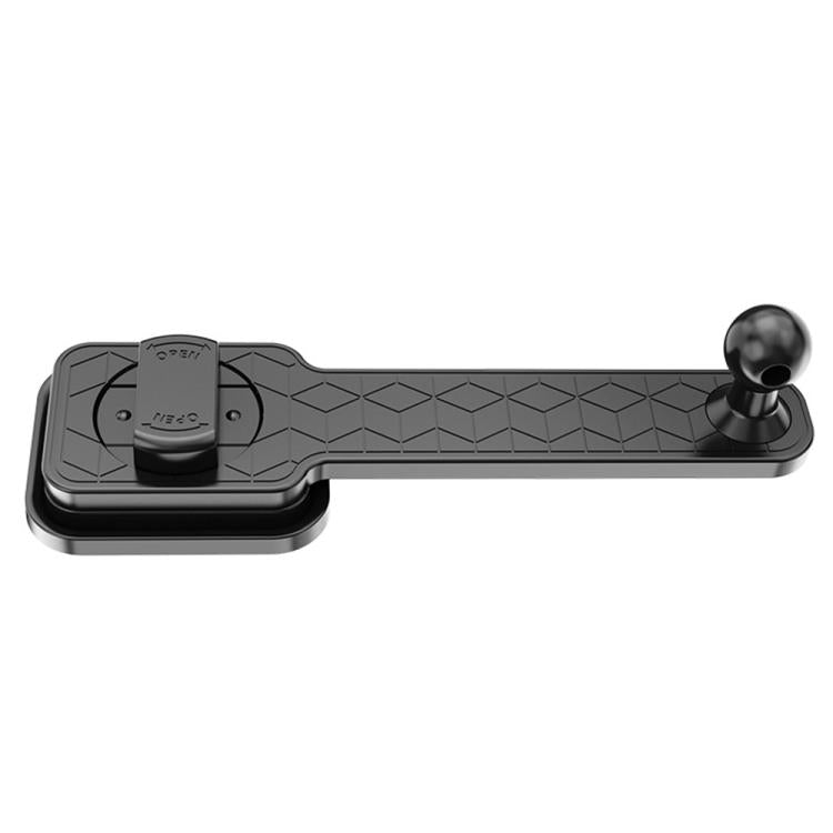 Vent-mounted car phone holder with foldable arm and round magnet disc.