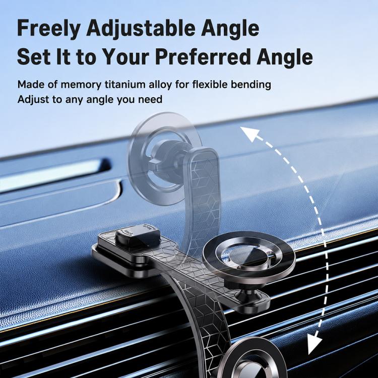 Car phone holder with adjustable fold arm and circular magnet mount for vents.