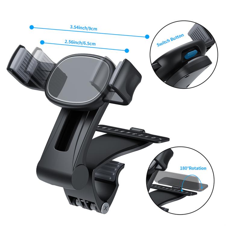 Car dashboard rail phone holder with adjustable cradle and side support grips
