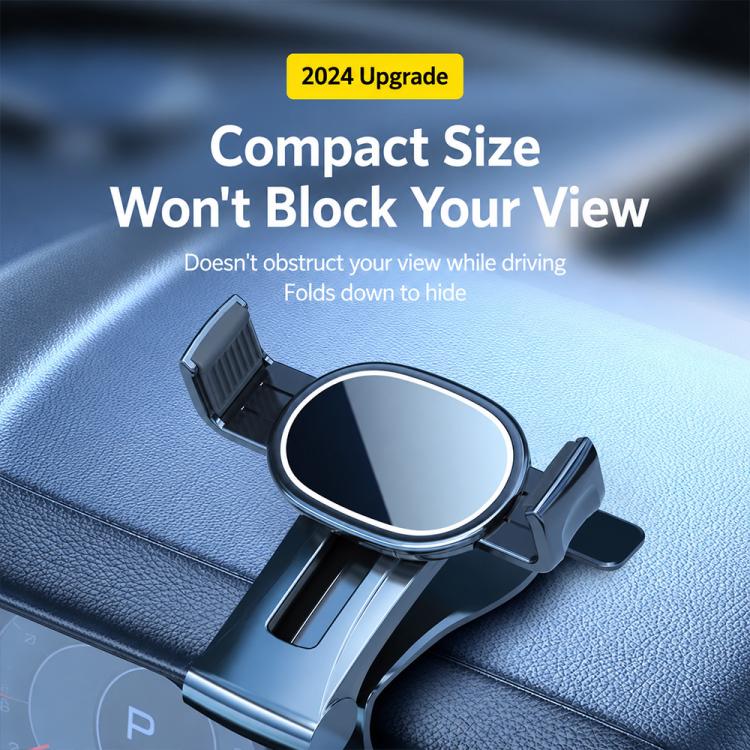 Car dashboard rail phone holder compact design with folding cradle on dashboard