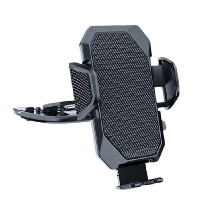 Car phone holder clip with tall black textured pad and adjustable side arms, no phone shown