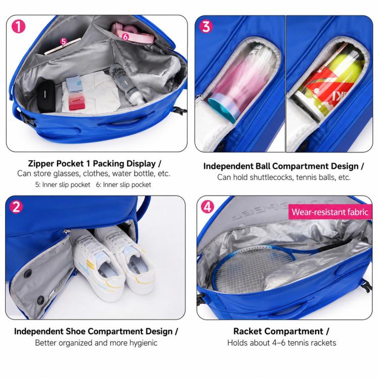 GODSPEED 3D Hard-Shell Tennis Badminton Rackets Large-Capacity Storage Sports Backpack, G2505