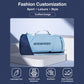 Light blue and navy sports racket bag with wide duffel main compartment
