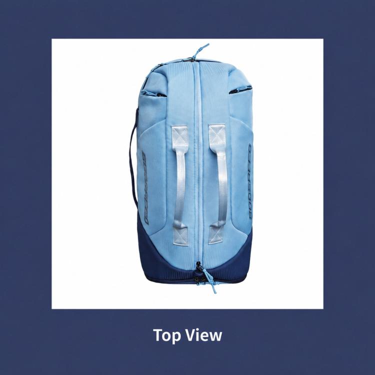 Light blue racket bag backpack with padded front straps and top carry handle