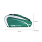 Green tennis racquet bag with dimensions labeled: 76cm x 33cm x 25.5cm
