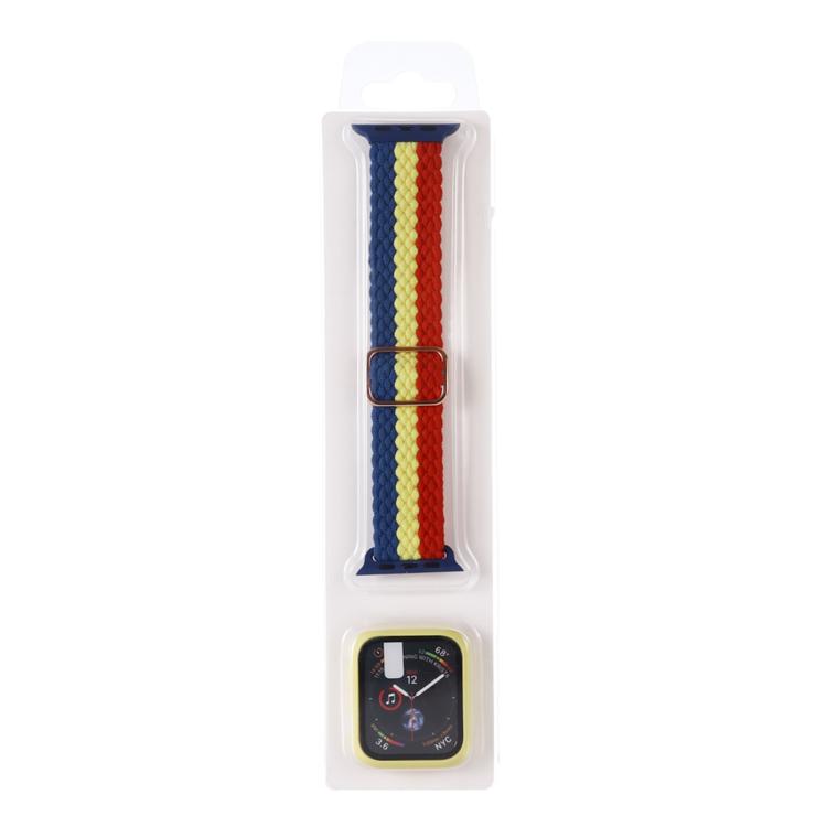 Adjustable Striped Woven Nylon Watch Band + Watch Case Set, For Apple Watch Series 9 / 8 / 7 41mm