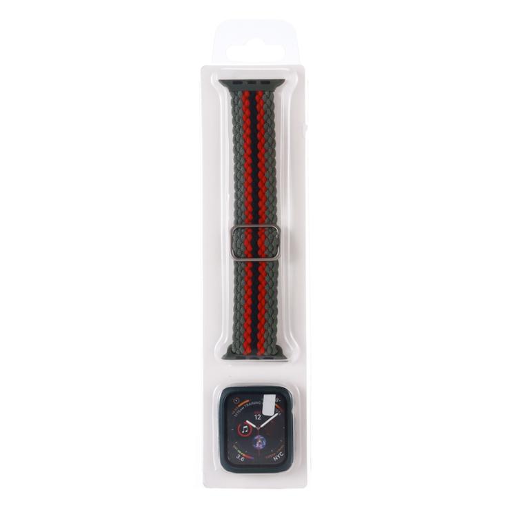 Adjustable Striped Woven Nylon Watch Band + Watch Case Set, For Apple Watch Series 9 / 8 / 7 41mm