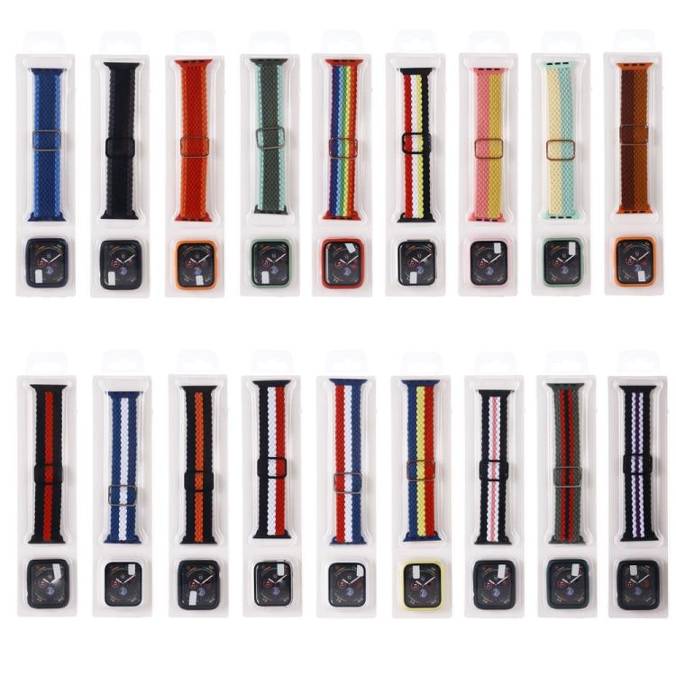 Adjustable Striped Woven Nylon Watch Band + Watch Case Set, For Apple Watch Series 9 / 8 / 7 41mm