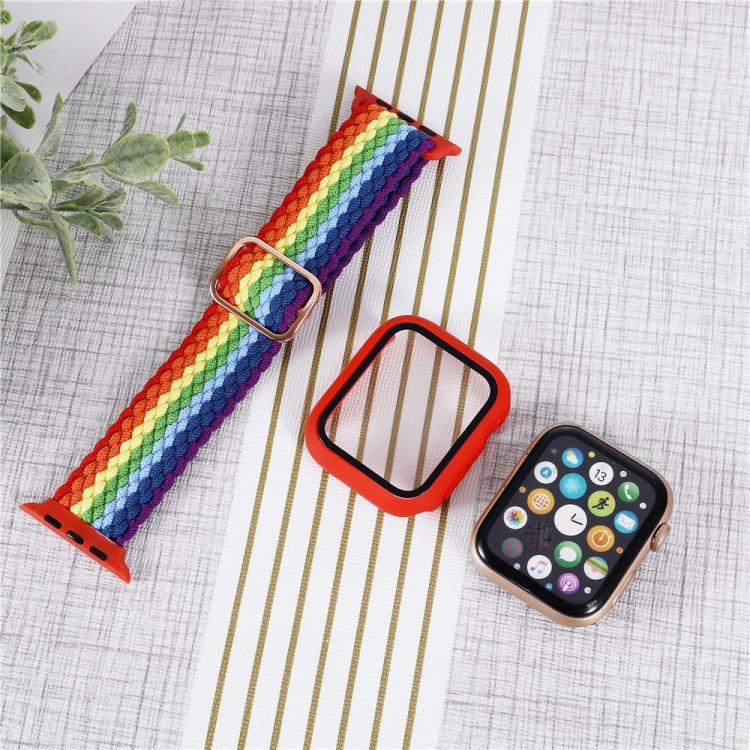 Adjustable Striped Woven Nylon Watch Band + Watch Case Set, For Apple Watch Series 9 / 8 / 7 41mm