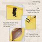 Yellow nylon drawstring crossbody bag close-up: drawstring cinch zipper and adjustable strap