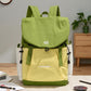 Lightweight canvas backpack with front flap, lime green and light fabric panels