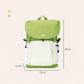 Green backpack with front flap and side drawstring straps