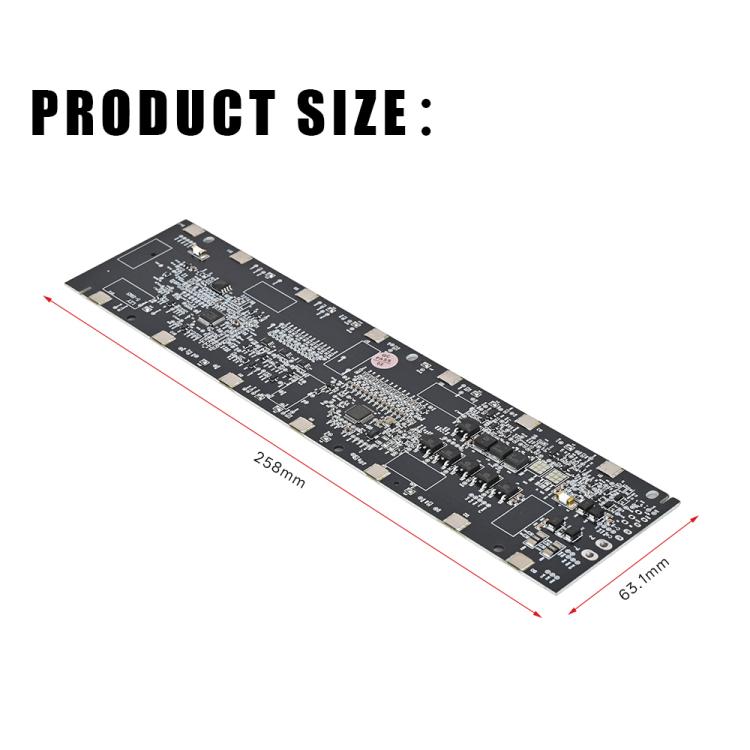 Electric scooter BMS circuit board with size diagram and red dimension lines