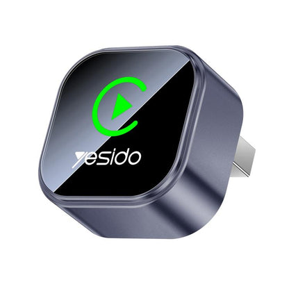 Yesido mini wireless CarPlay and Android Auto car adapter, dark gray with green indicator