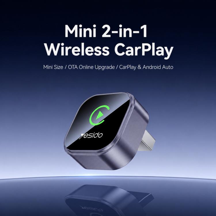 Yesido mini 2-in-1 CarPlay car adapter with plug prongs, dark gray housing
