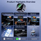 Yesido car adapter highlights panel showing mini dark device and included accessories