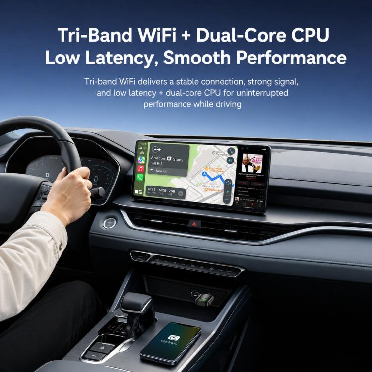 Yesido KM32 adapter on dashboard area, black body with green-ring LED