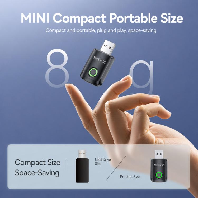 Yesido KM32 compact wireless adapter with green-ring LED, small USB-A size