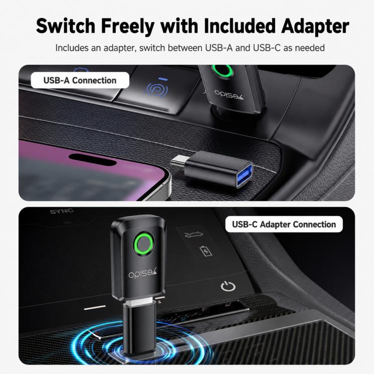 Yesido KM32 included adapter, USB-A and USB-C connectors with green-ring module