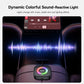 Black AI Box adapter with dynamic RGB sound-reactive light on car seat backdrop
