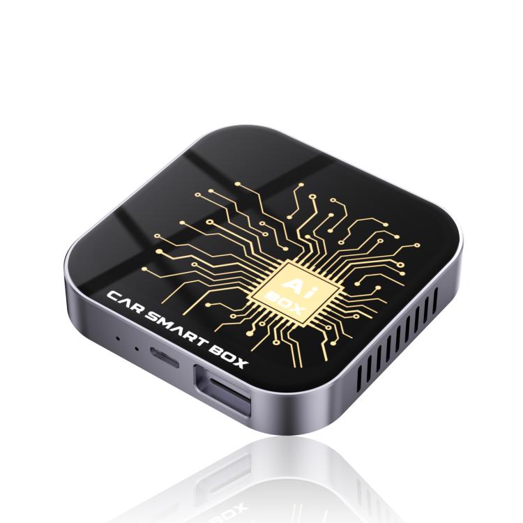 Car smart AI box adapter, black top with gold circuit lines and vented side ports