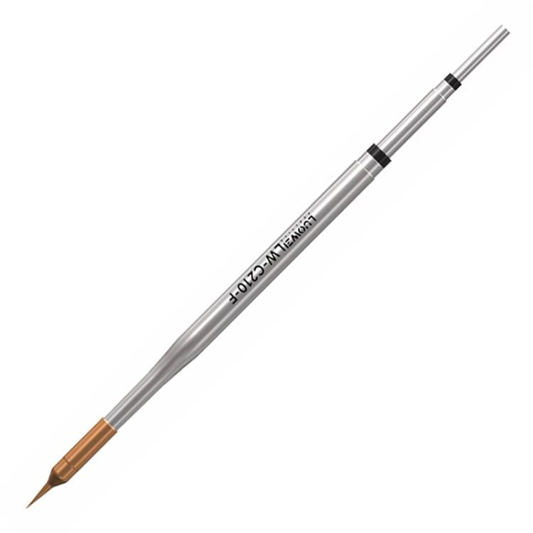 Fine needle soldering iron tip with tapered pointed end and metallic barrel