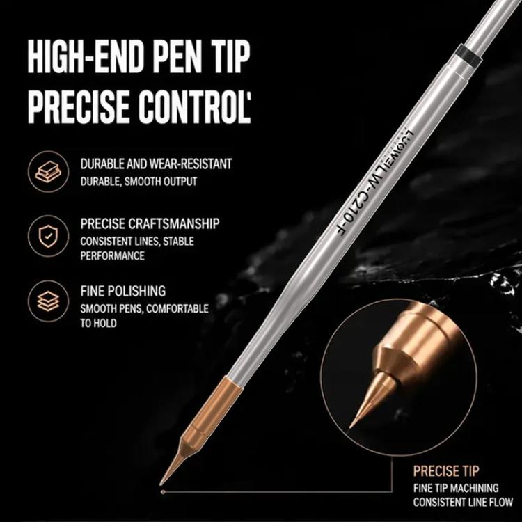 Fine needle soldering tip with bronze cone point on silver-gray handle