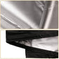 Black drawstring piano cover close-up with smooth fabric and stitched edge.
