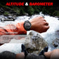 Men's black smartwatch on wrist with round face and digital time screen