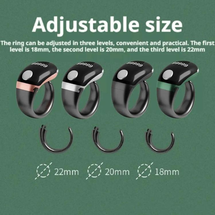 Adjustable smart prayer counter ring set with size levels, black with accent bands