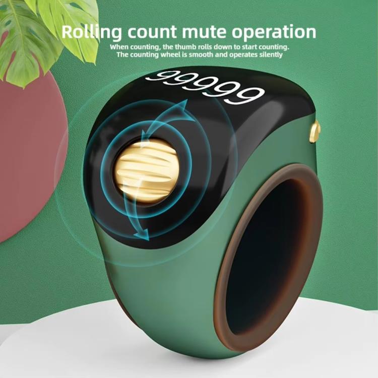 Green smart prayer ring counter with rolling indicator and 99999 on top