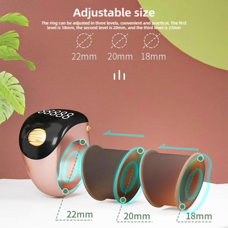 Three smart prayer ring counters in different sizes, adjustable fit shown