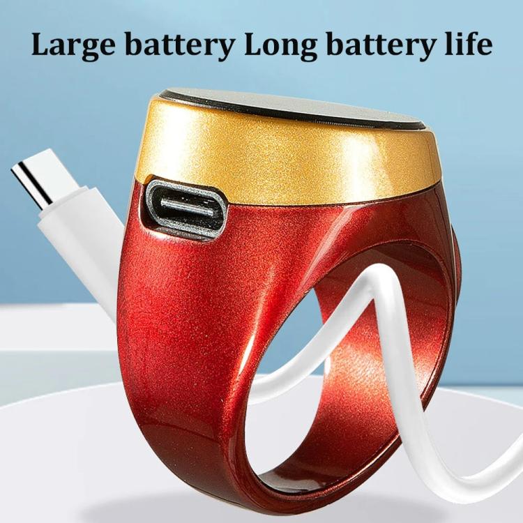 Smart Bluetooth prayer counter ring, wine red with gold trim, charging cable attached