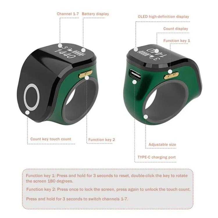 S10 Adjustable Size Touch Smart Bluetooth Prayer Ring Counter, S10 (Black), S10 (Pink), S10 (Purple), S10 (Red), S10 (Green)