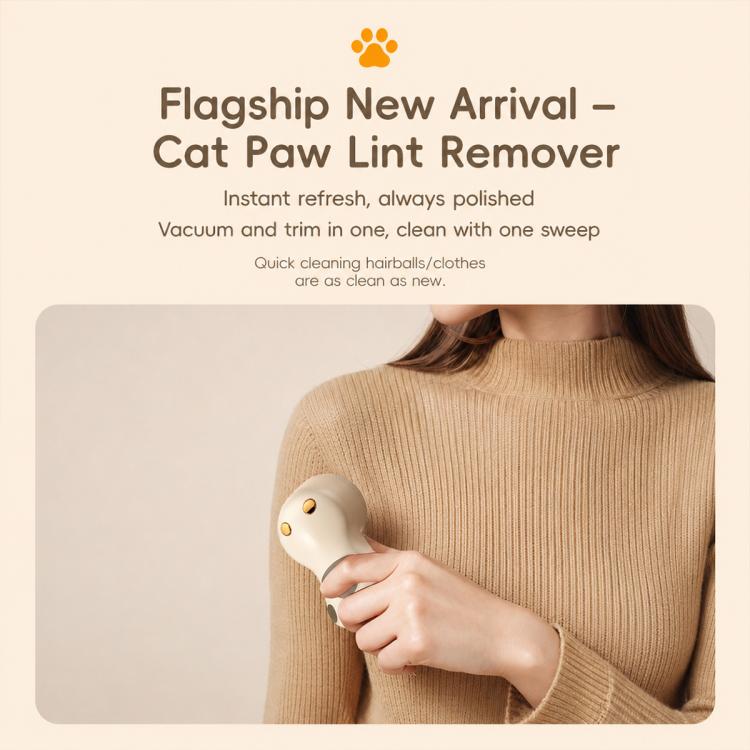 Khaki-yellow cat paw electric lint remover with rounded handle and gold button