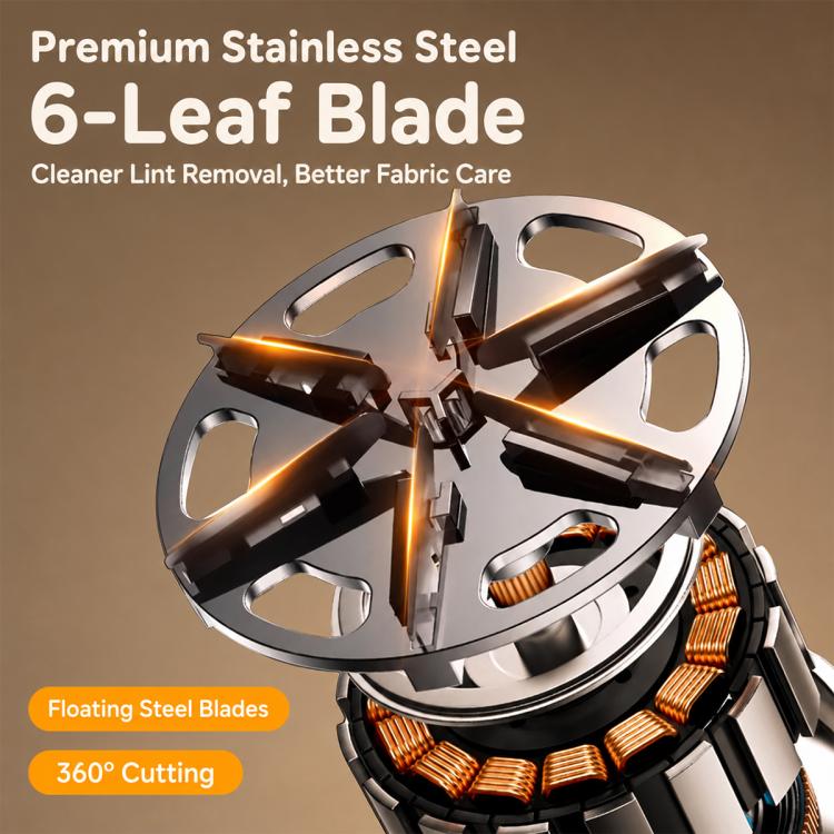Electric lint remover head with visible multi-blade stainless cutter mechanism